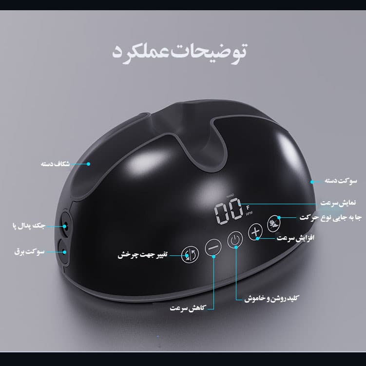 سوهان برقی ناخن مدل لمسی سرعت 35000 دور در دقیقه دارای پدال پایی و جایگاه امن تلفن همراه - Image 3